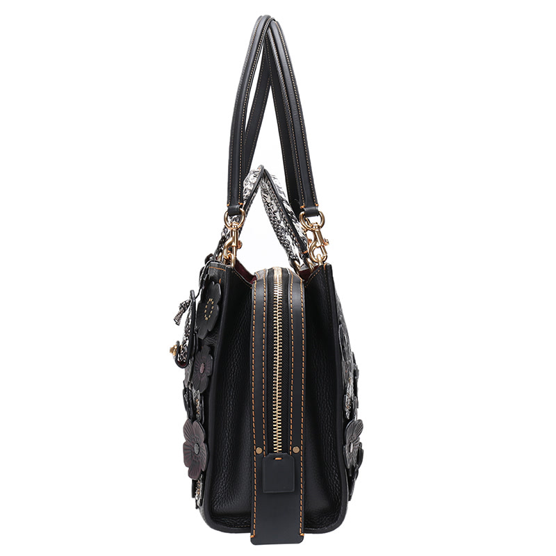 coach 蔻驰 女士1941系列黑色茶玫瑰装饰皮质手提单肩包 58964 olblk